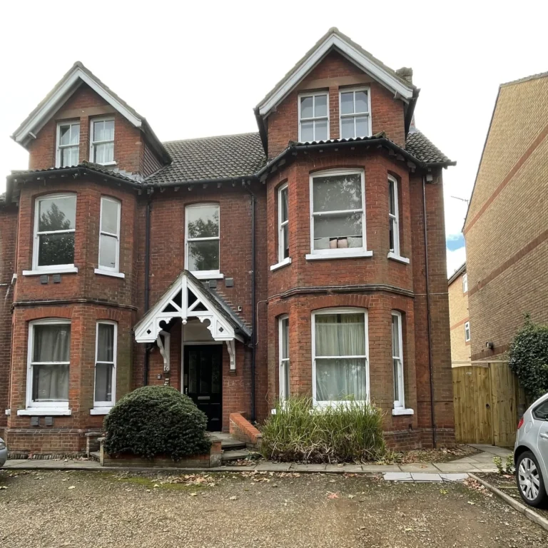 Red brick residential building facade